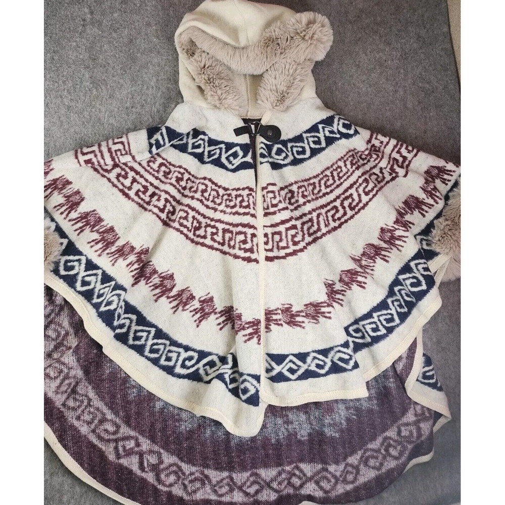Tamsy Cardigan Shawl Poncho w/Faux Fur trim One Size Fits Most